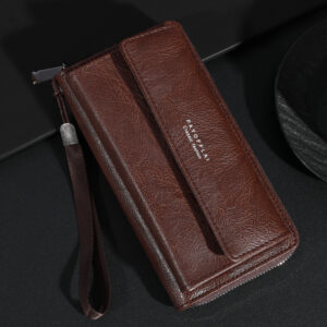 Men’s PU Zipper Handbag Large Capacity Long Wallet Clutch Bag Phone Bag Multi Card Card Holder Coin Purse Wallet Double Layer