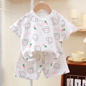 Kids Suit Clothes for Girls Cartoon Short Sleeve T-shirt Tops+shorts Summer Children’s Clothing Baby Boys Set