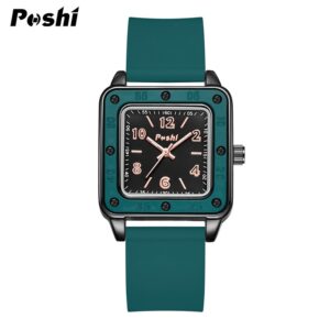 POSHI New Watch for Women Fashion Casual Quartz Wristwatches Silicone Strap Green Dial Women’s Business Watches Montre Femme