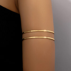 Vintage Simple Adjustable Upper Arm Cuff Bracelet Glossy Gold Plated Metal Armlet for Women Minimalist Open Armband Body Jewelry