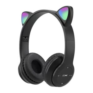 P47M Cute Cat Ear Bluetooth Headphones with LED Wireless Headset Children Girls Stereo Folding Sports Headset with Microphone