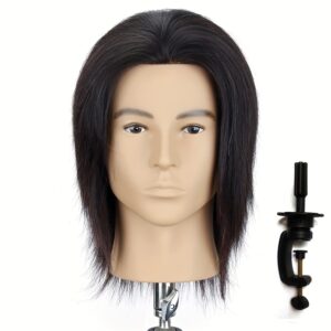 100% Human Hair Mannequin Head Men’s 8″ Hairdresser Practice Beauty Styling Training Mannequin Head With Clamp Stand (Natural Bl