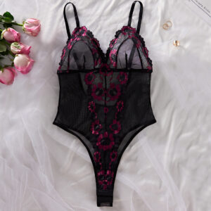 2023 New Women’s Mesh Embroidered Lace Splicing V-Neck Hollow Sexy Backless Erotic Jumpsuit Onlyfan