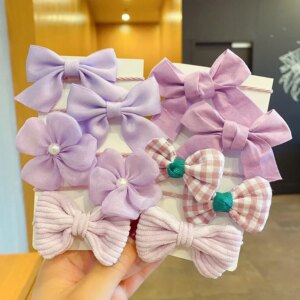 10Pcs/pack Flower Elastic Hairbands for Children Sweet Girls Big Bow Hair Ties Fashion Rubber Headbands Hair Accessories