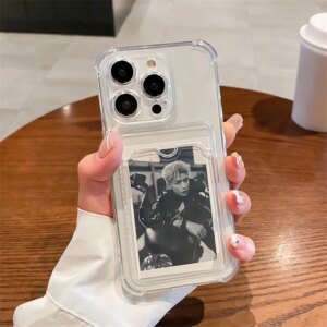 Transparent Card Slot Bag Holder Case For iPhone 15 14 13 12 11 Pro Max X XS XR 7 8 Plus Clear Wallet Silicone Shockproof Cover