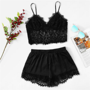 Sexy Sleepwear Lace Pajama Suits Women Breathable Satin Nightwear Casual Home Clothing 2024 Female Sleepwear Conjuntos De Pijama