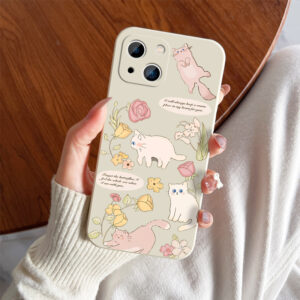 Flower Cat Silicone Phone Case For iPhone 11 12 13 14 15 Pro Max XS X XR 7 8 14 6 Plus SE 2020 Camera Lens Protection Cover