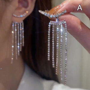 needle Temperament Tassel Long Trendy Fashion Design Full of Rhinestone Earrings Party Jewelry Exquisite Gifts
