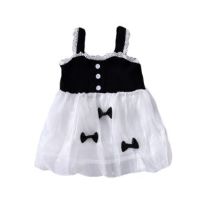 1-4T Summer Baby Girl Princess Dress Sleeveless Bowknot Toddler Girl Birthday Party Dress Black White Infant Girl Sling Dresses