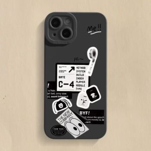 Creative Stickers Silicone Phone Case For iPhone 11 12 13 14 15 Pro Max XS X XR 7 8 14 6Plus SE2020 Camera Lens Protection Cover