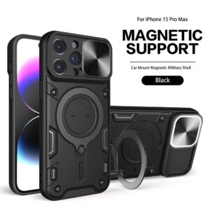 Armor Case For iPhone 15 14 13 12 11 Pro Max 15Plus XR X XS 8 7 Magnetic Slide Camera Protection 360 Rotate Kickstand Ring Cover
