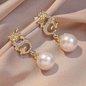 1 Pair Sparkling New Year Dragon Ball Design Earrings Party Christmas Birthday Valentine’s Day Gift