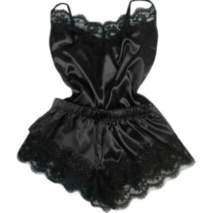 Pajama Women Sexy Lingerie Set Sleepwear V-Neck Lace Silk Satin Babydoll Bowknot Pyjamas Sleep Shorts Set Suit