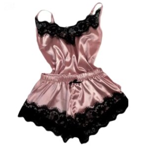Pajama Women Sexy Lingerie Set Sleepwear V-Neck Lace Silk Satin Babydoll Bowknot Pyjamas Sleep Shorts Set Suit