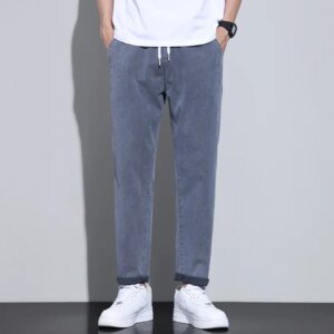 2024 Autumn Summer Trend Men’s Elastic Waist Work Formal Pants Thin Stretch Straight Business Trousers Korean Popular Clothes