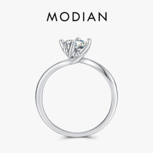 Modian 925 Sterling Silver Rotate Line Finger Ring Classic Round Cubic Zirconia 1CT Platinum Plated Wedding Jewelry For Women