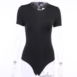 Elegant Bodysuit For Women Summer Tops 2024 Short Sleeve Backless Body Suit Women’s Bodycon Black Sexy One Piece Outfits Clothes