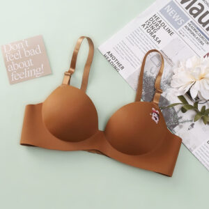 Printed Lingerie Women Gathered Anti-sagging Thin Cup Bra One-piece Comfortable Top Support No Steel Ring Underwear