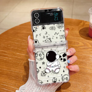 For Samsung Galaxy Z Flip 6 5 4 3 Cartoon Astronaut Clear Case Shockproof Folding Hard PC Cover For Samsung Z Flip5 Flip4 Flip3