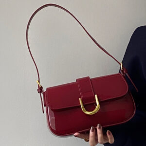 Women Buckle Hobo Bag Strap Adjustable Top Handle Bag Casual Patent Leather Shoulder Bag Vintage Tote Handbag Girl Stylish Purse