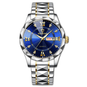 BINBOND Men’s Waterproof Stainless Steel Quartz Watch 2024 Top Brand Luxury Night Glow Date Week Men’s Watch 2521