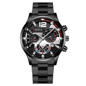 New Geneva Leisure Business Men’s Watch Fashion Three Eyes Military Quartz Watch Stainless Steel Waterproof Gentleman Wristwatch