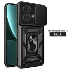 Slide Camera Lens Case for Motorola Moto Edge 40 Neo Metal Car Magnetic Ring Holder Bracket Armor Shockproof Protection Cover