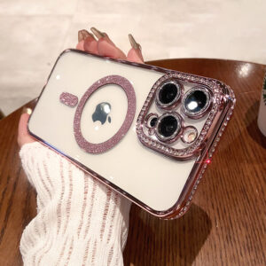 Luxury Diamond Glitter Woman Case For iPhone 15 14 12 11 13 Pro Max Plus For Magsafe Magnetic Wireless Charge Cover Accessories
