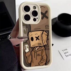 Cartoon Box Man Pattern Plating Phone Case for IPhone 15 14 13 12 11 Pro Max XS X XR 7 8 Plus SE2 14Plus Shockproof Matte Cover