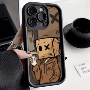 Cartoon Box Man Pattern Plating Phone Case for IPhone 15 14 13 12 11 Pro Max XS X XR 7 8 Plus SE2 14Plus Shockproof Matte Cover