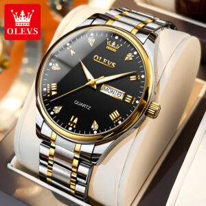 OLEVS Top Brand Quartz Watch for Men Digital Dial Week Date Stainless Steel Luminous Luxury Business Wristwatch Man Hand Clock