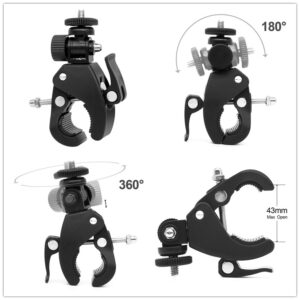 Universal 1/4 Black Bike Bicycle Motorcycle Handlebar Handle Clamp Bar Camera Mount Tripod Adapter for Gopro Hero 1 2 3 3+ 4 5 6