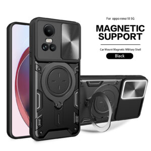 Slide Camera Lens Case For OPPO Reno 10 8Lite 8T Pro Plus Magnetic Armor Hybrid Metal Ring Back Cover For Reno 7 7Z 6 Lite 4G 5G