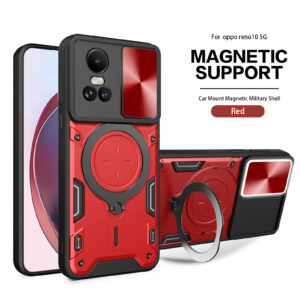 Slide Camera Lens Case For OPPO Reno 10 8Lite 8T Pro Plus Magnetic Armor Hybrid Metal Ring Back Cover For Reno 7 7Z 6 Lite 4G 5G