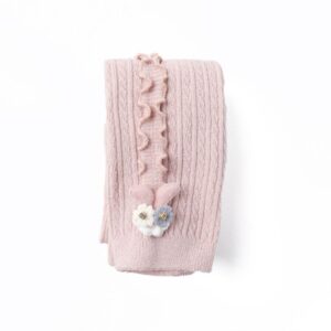 Children Girls Soft Cute Thick Stretchy Solid Color Rabbit Decoration Pants Leggings Bottoms Cotton
