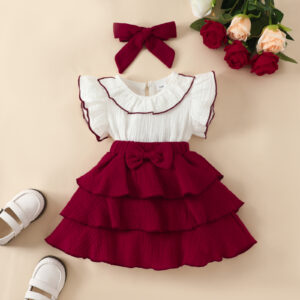 Baby Girl Red Wine with white 3-layer cupcake dress