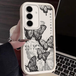 Ink Butterfly Pattern Case For Samsung Galaxy S24 S23 S22 Ultra S21 S20 FE A14 A34 A15 A35 A52 A53 A54 Silicone Phone Cover 
