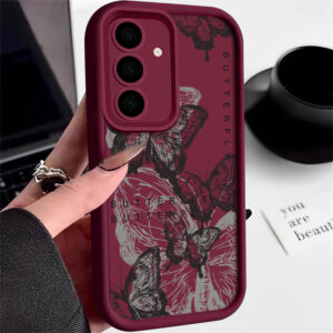 Ink Butterfly Pattern Case For Samsung Galaxy S24 S23 S22 Ultra S21 S20 FE A14 A34 A15 A35 A52 A53 A54 Silicone Phone Cover 