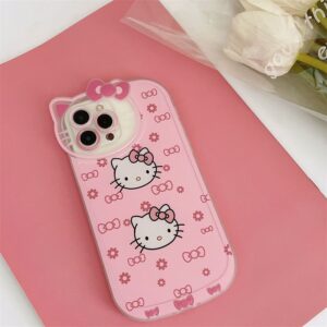 Sanrio Hello Kitty Kawaii KT Head Bow Phone Case For iPhone 15 14 13 Pro Max 11 12 13 Pro X XR 7 8 Plus Pink Girl Y2K Cute Cover