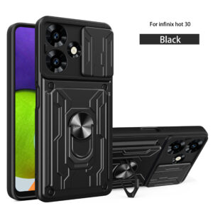 Case For Infinix Hot 40 40i 30 30i 20 20S 12 12i 11S 10 4G 5G Pro Play Slide Stand Ring Camera Military Grade Card Slot Cover