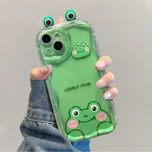 Cute 3D Ears Bear Rabbit Case for IPhone 15 Pro Max 14 13 12 11 Pro Max Cream Wave Edge Soft Cover