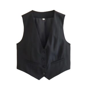 TRAF Fashion Sleeveless Vests For Women Button Up White Crop Top Office Casual Waistcoat Jacket Woman Summer Suit Black Vest Top