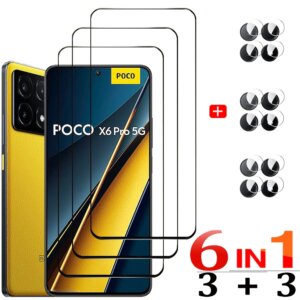 6IN1 Tempered Glass Screen Protector for Xiaomi Poco X6 Pro 5G – Full Coverage Front Glass with Camera Film – PocoX6