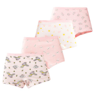4 Packs Cotton Children Panties Girls Boxer Briefs Pink Cute Cartoon Kids Underwear Panty Antibacterial Breathable Girls Undies