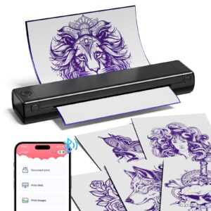M08F Portable Wireless Tattoo Stencil Printer, Thermal Inkless Bluetooth Tattoo Stencil Machine with 10pcs Tattoo Transfer Paper