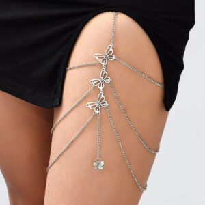 1pc sexy butterfly women’s thigh chain elastic multi-layer butterfly long leg chain fashion chain body chain accessories