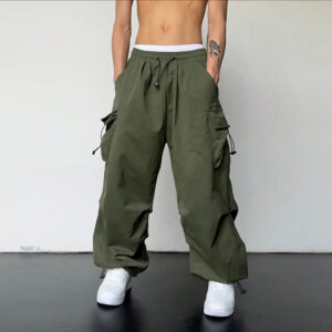 Men’s Casual Cargo Pants Fashion Streetwear Classic Man Straight Wide-leg Pants Drawstring Workwear Trendy Loose Cargo Trousers