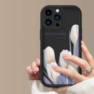 TULIP FLOWERS Silicone Couple Phone Case for iPhone 11 12 13 14 15 ProMax XS X XR 7 8 6 Plus SE2020 Camera Lens Protection Cover