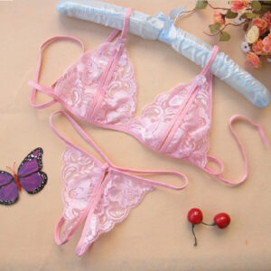 Sexy Lace Underwire Set Push Up Strappy Mesh Sheer Lingerie Set See Through Panty Bra