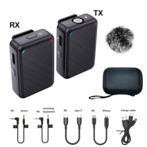 Wireless Lavalier Recording Microphone Dual Channel Lapel Mic System with 98ft For DSLR Camera Smartphone DV Vlog YouTube Live